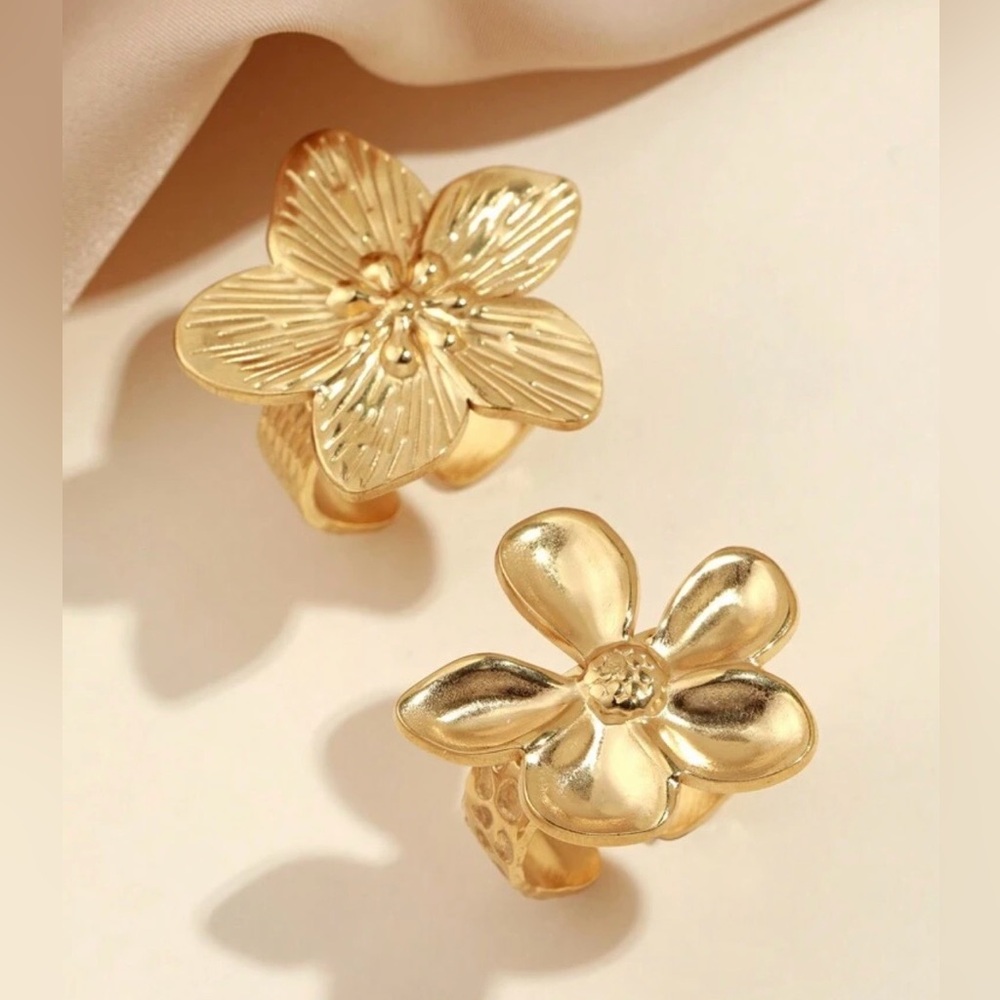 2pcs new adjustable floral shape golden trendy rings